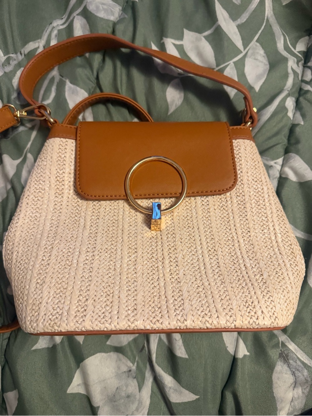 Women’s Tan & Cream Woven Top-Handle Shoulder Bag